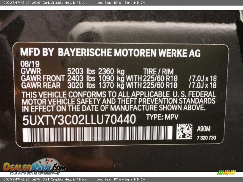 2020 BMW X3 sDrive30i Dark Graphite Metallic / Black Photo #11