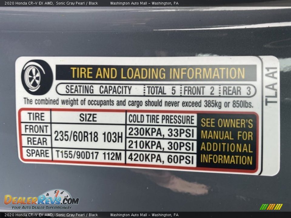 Info Tag of 2020 Honda CR-V EX AWD Photo #8