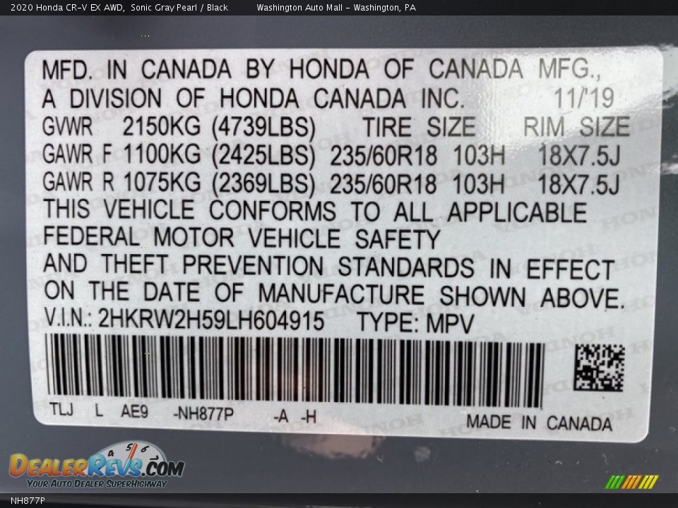 Honda Color Code NH877P Sonic Gray Pearl
