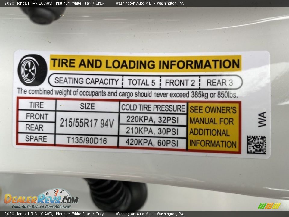 2020 Honda HR-V LX AWD Platinum White Pearl / Gray Photo #8