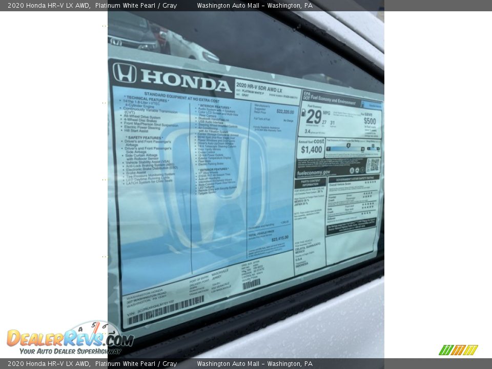 2020 Honda HR-V LX AWD Platinum White Pearl / Gray Photo #15