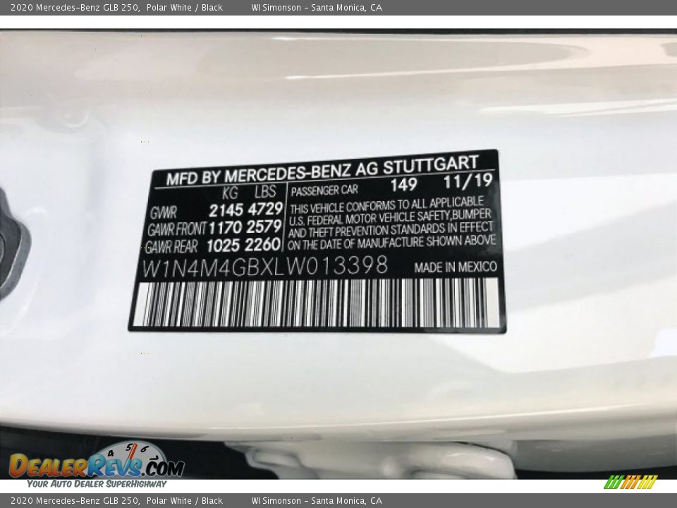 2020 Mercedes-Benz GLB 250 Polar White / Black Photo #11