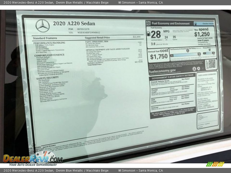 2020 Mercedes-Benz A 220 Sedan Denim Blue Metallic / Macchiato Beige Photo #10