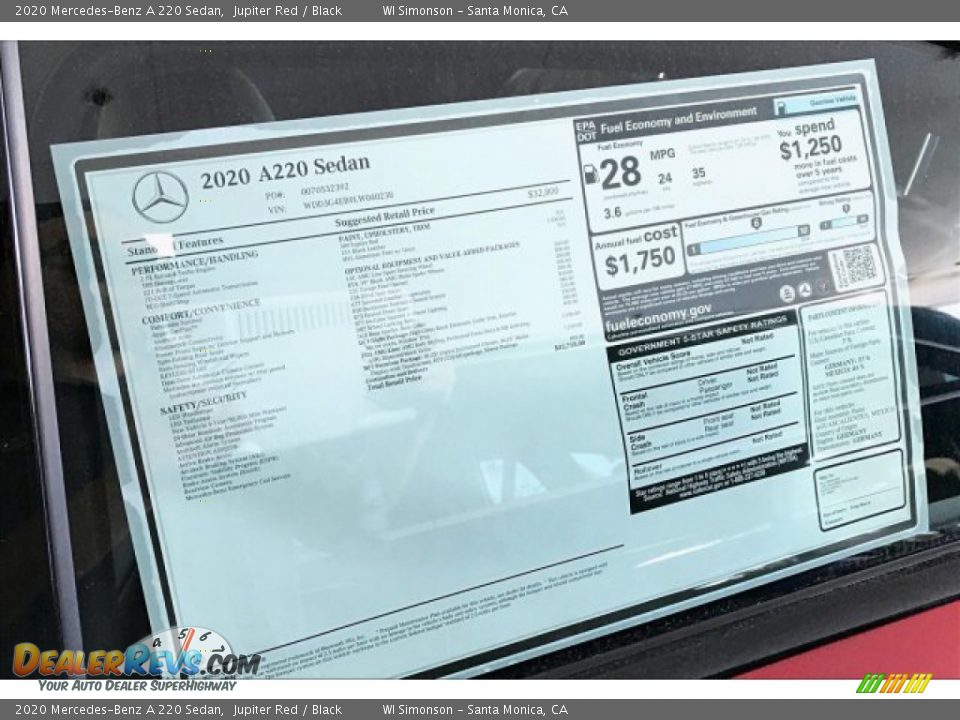 2020 Mercedes-Benz A 220 Sedan Window Sticker Photo #10