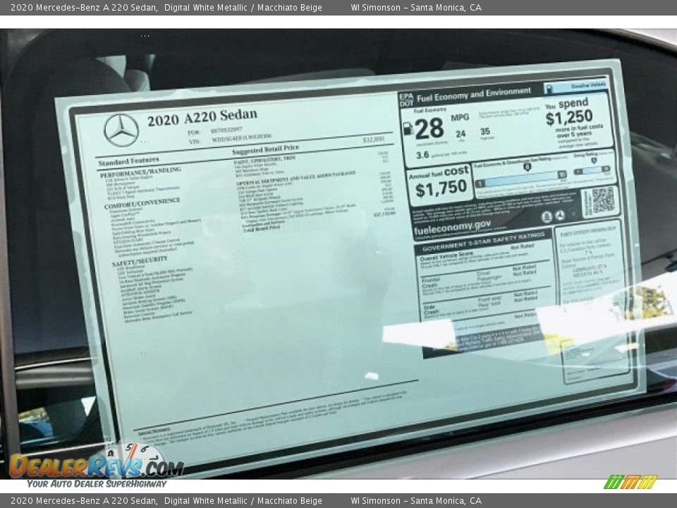 2020 Mercedes-Benz A 220 Sedan Digital White Metallic / Macchiato Beige Photo #10