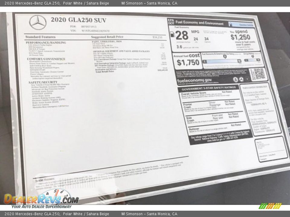 2020 Mercedes-Benz GLA 250 Polar White / Sahara Beige Photo #10