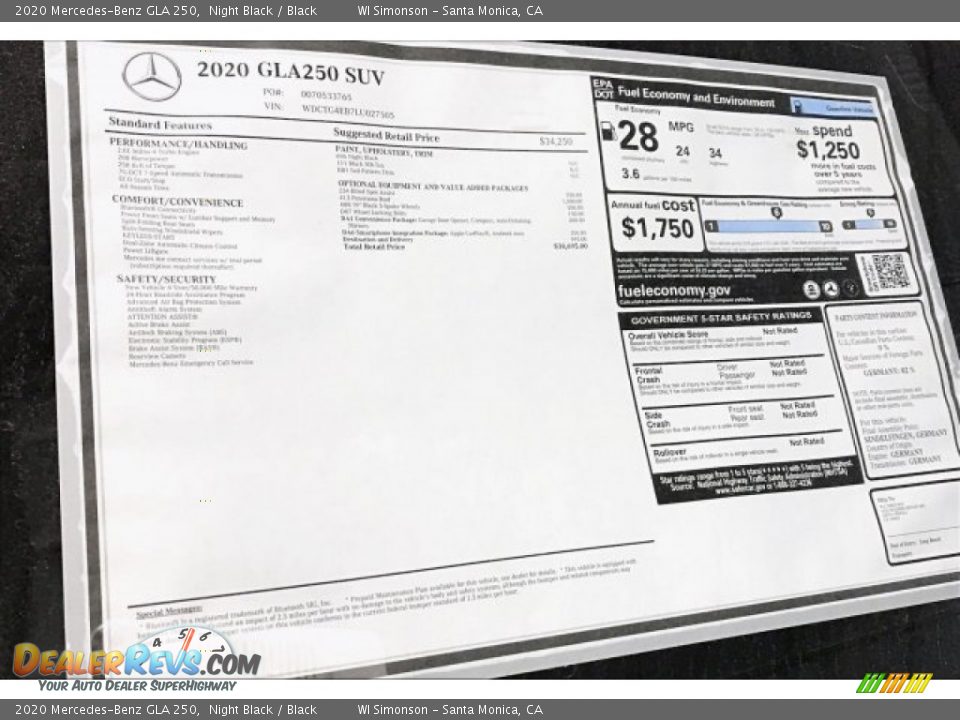 2020 Mercedes-Benz GLA 250 Night Black / Black Photo #10