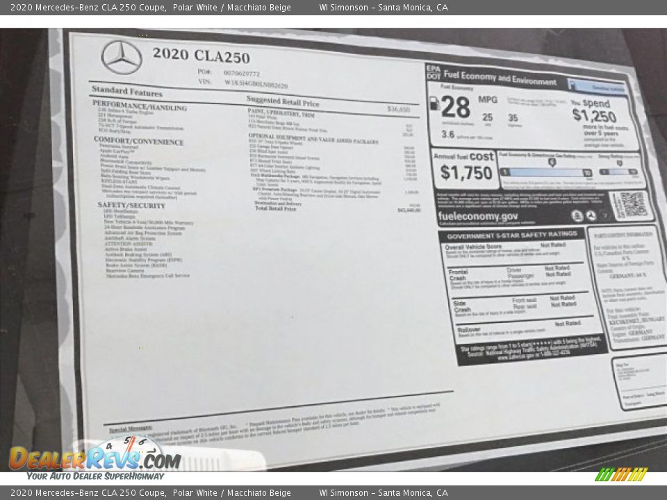 2020 Mercedes-Benz CLA 250 Coupe Polar White / Macchiato Beige Photo #10