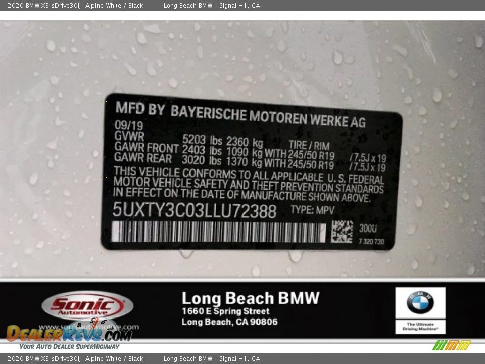 2020 BMW X3 sDrive30i Alpine White / Black Photo #11