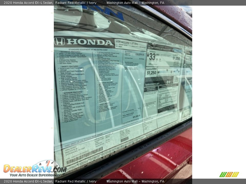 2020 Honda Accord EX-L Sedan Radiant Red Metallic / Ivory Photo #15