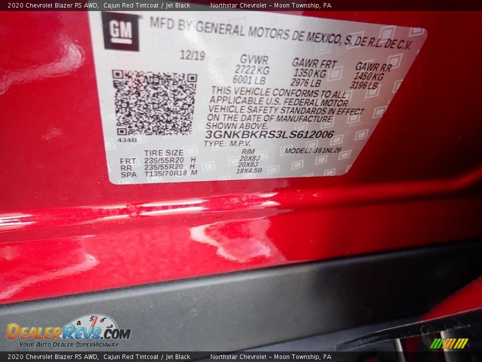 2020 Chevrolet Blazer RS AWD Cajun Red Tintcoat / Jet Black Photo #17