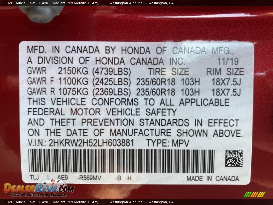 2020 Honda CR-V EX AWD Radiant Red Metallic / Gray Photo #9