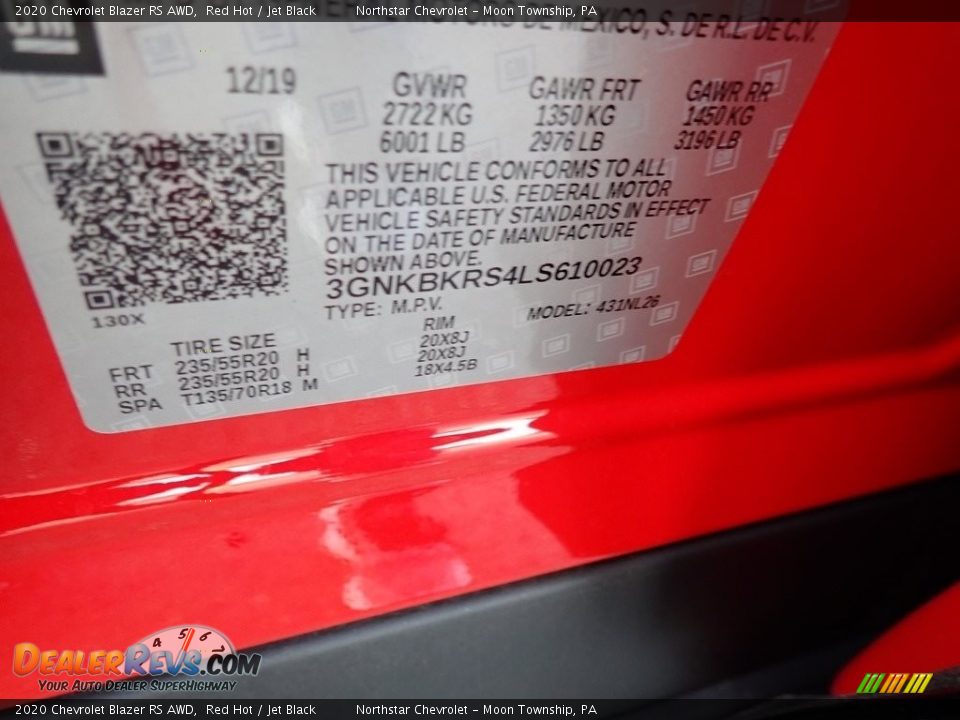 2020 Chevrolet Blazer RS AWD Red Hot / Jet Black Photo #16