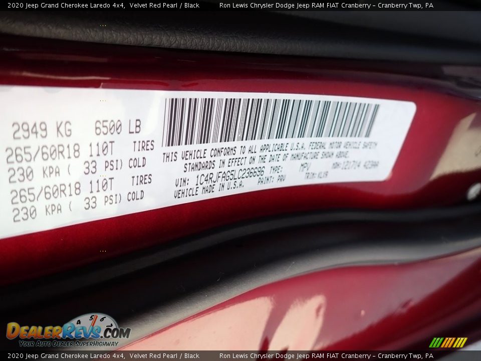2020 Jeep Grand Cherokee Laredo 4x4 Velvet Red Pearl / Black Photo #15