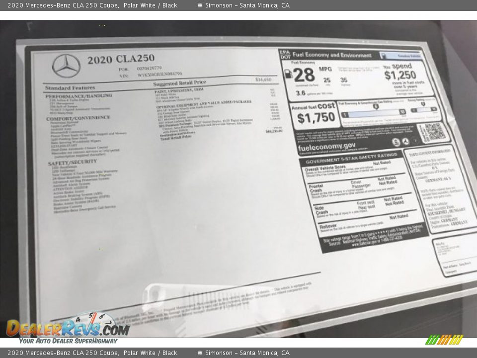 2020 Mercedes-Benz CLA 250 Coupe Polar White / Black Photo #10