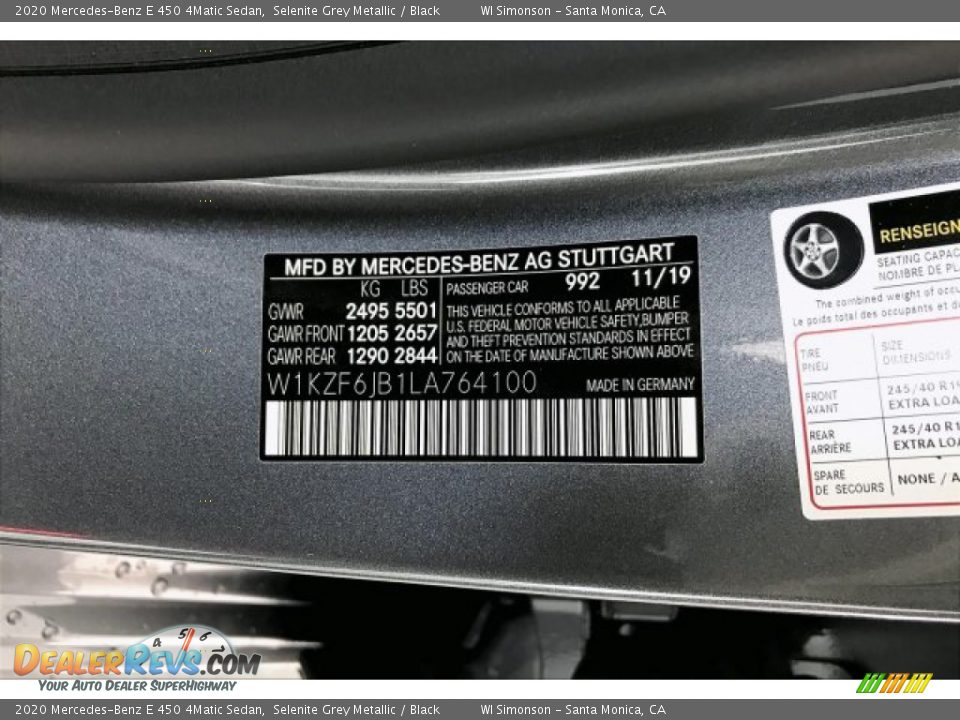 2020 Mercedes-Benz E 450 4Matic Sedan Selenite Grey Metallic / Black Photo #11
