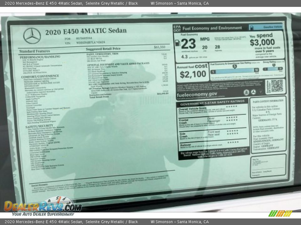 2020 Mercedes-Benz E 450 4Matic Sedan Selenite Grey Metallic / Black Photo #10