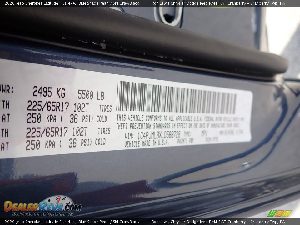 2020 Jeep Cherokee Latitude Plus 4x4 Blue Shade Pearl / Ski Gray/Black Photo #15