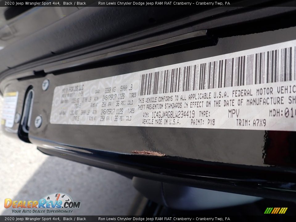 2020 Jeep Wrangler Sport 4x4 Black / Black Photo #14