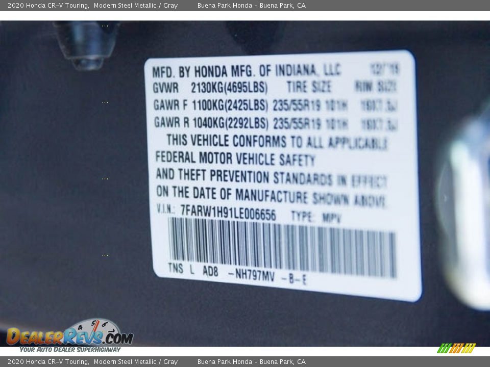 2020 Honda CR-V Touring Modern Steel Metallic / Gray Photo #33