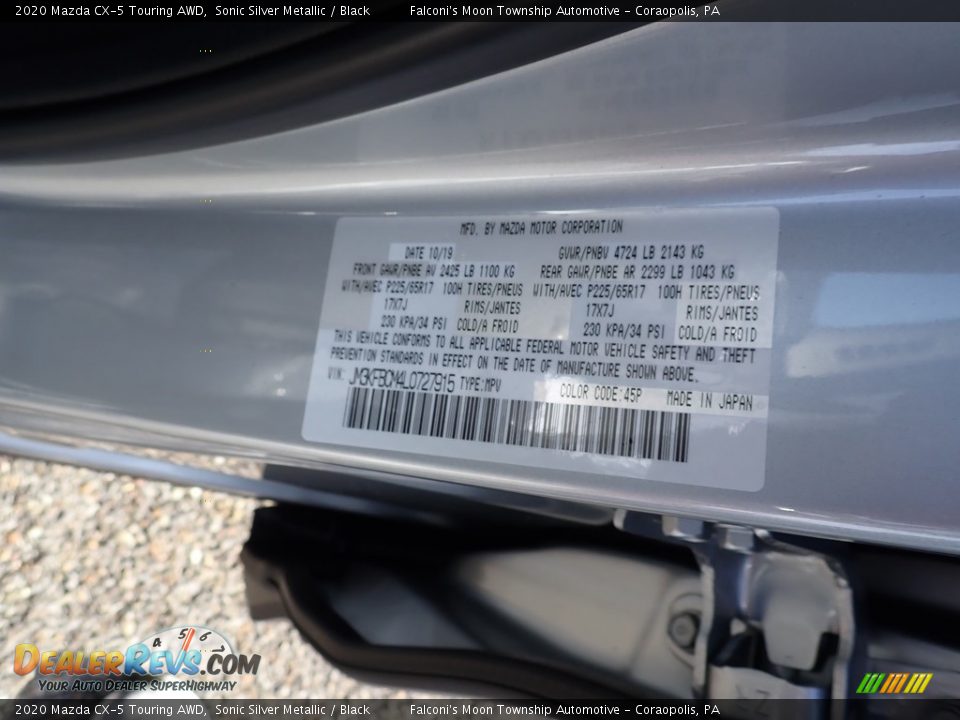 2020 Mazda CX-5 Touring AWD Sonic Silver Metallic / Black Photo #12