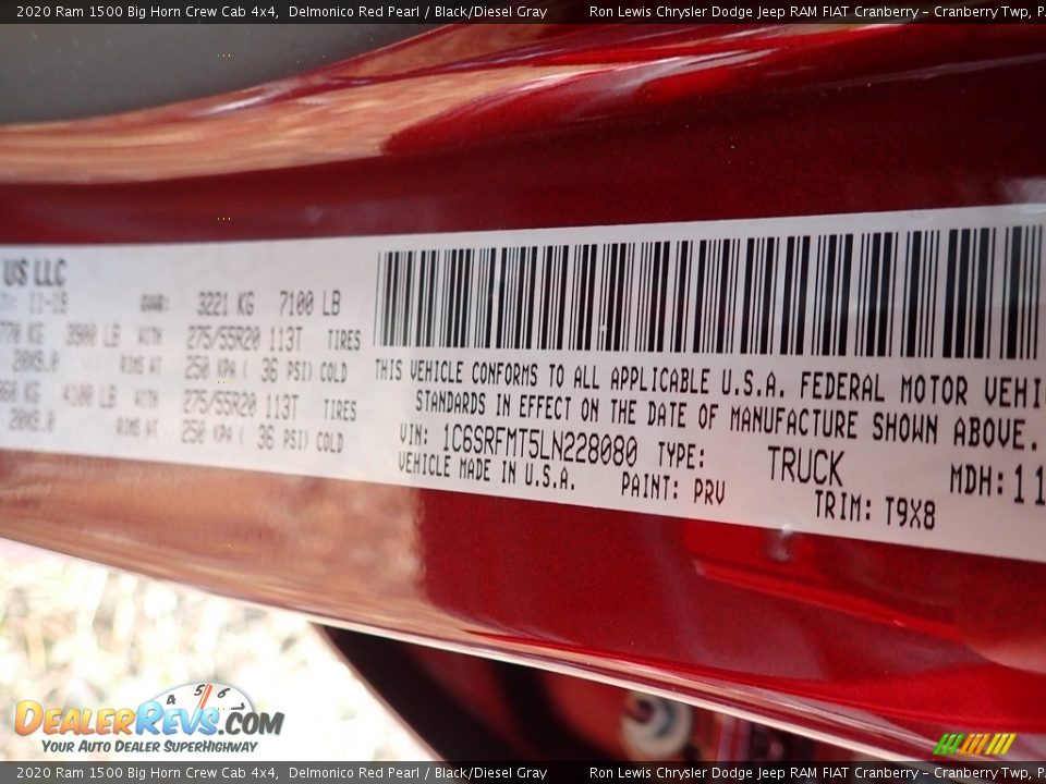2020 Ram 1500 Big Horn Crew Cab 4x4 Delmonico Red Pearl / Black/Diesel Gray Photo #15