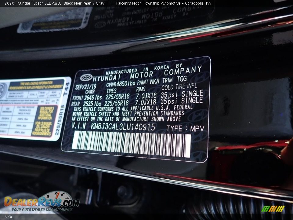 Hyundai Color Code NKA Black Noir Pearl