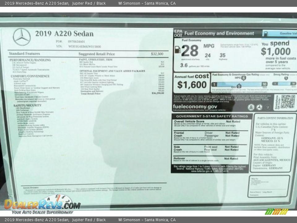 2019 Mercedes-Benz A 220 Sedan Window Sticker Photo #10