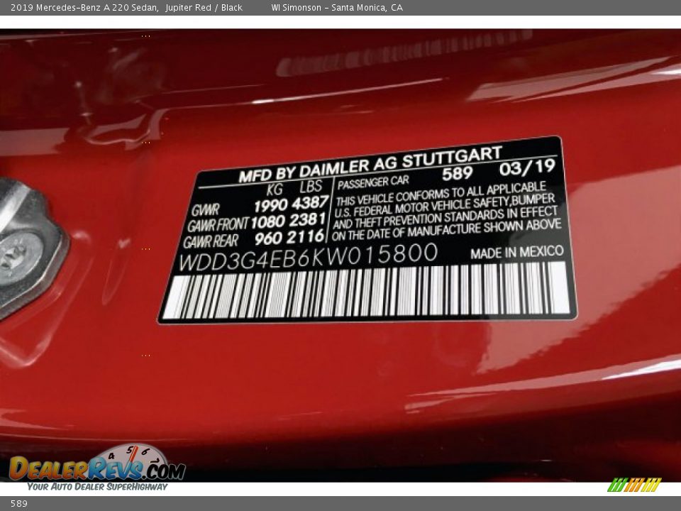 Mercedes-Benz Color Code 589 Jupiter Red