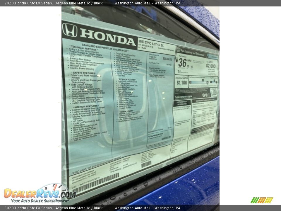 2020 Honda Civic EX Sedan Aegean Blue Metallic / Black Photo #15