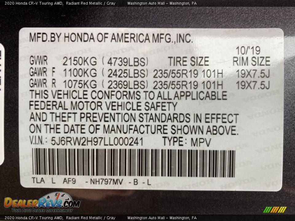 2020 Honda CR-V Touring AWD Radiant Red Metallic / Gray Photo #9