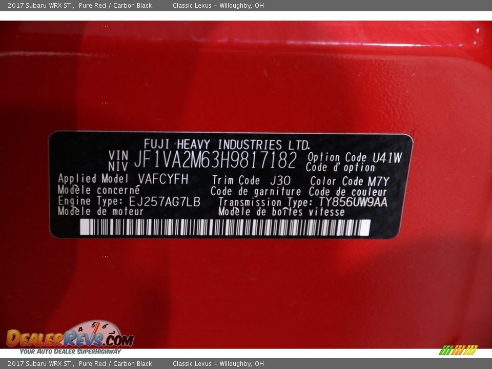 2017 Subaru WRX STI Pure Red / Carbon Black Photo #24