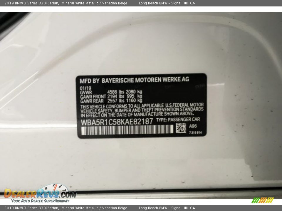 2019 BMW 3 Series 330i Sedan Mineral White Metallic / Venetian Beige Photo #11