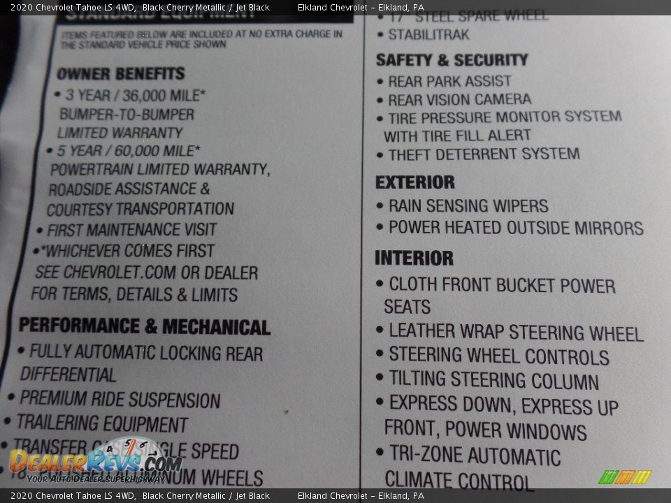 2020 Chevrolet Tahoe LS 4WD Black Cherry Metallic / Jet Black Photo #33