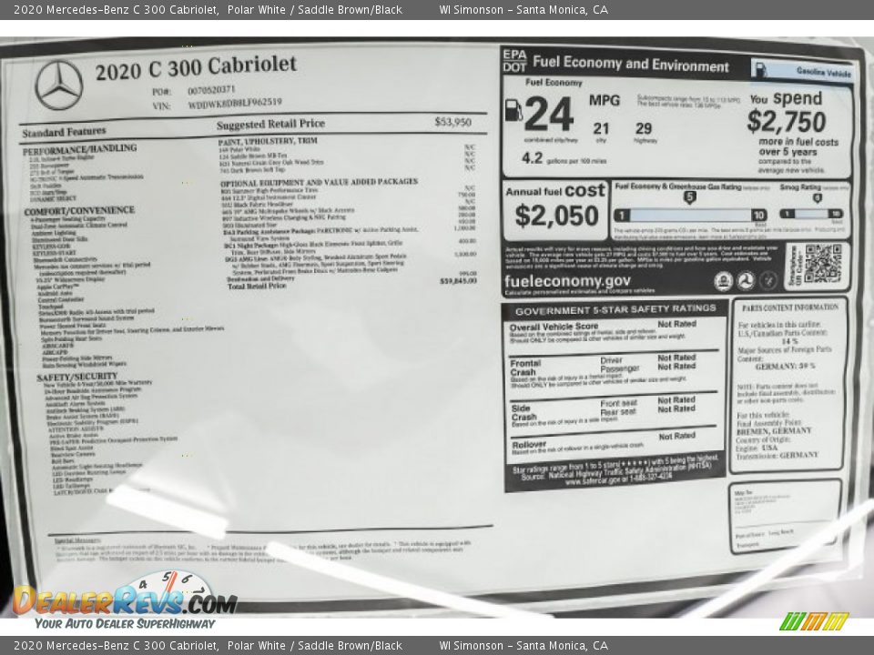 2020 Mercedes-Benz C 300 Cabriolet Window Sticker Photo #18