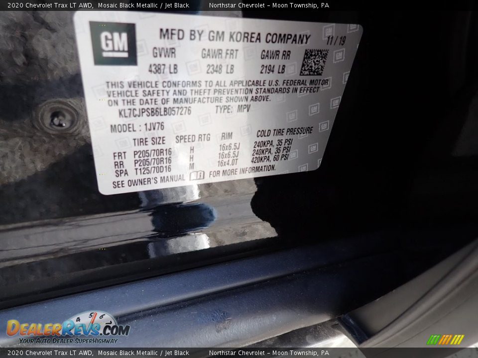 2020 Chevrolet Trax LT AWD Mosaic Black Metallic / Jet Black Photo #16