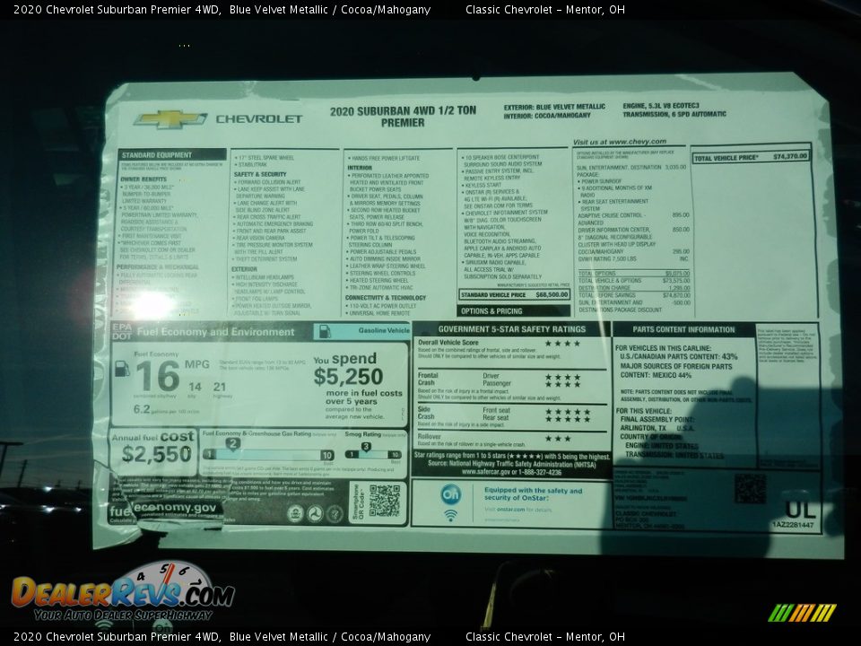 2020 Chevrolet Suburban Premier 4WD Blue Velvet Metallic / Cocoa/Mahogany Photo #7