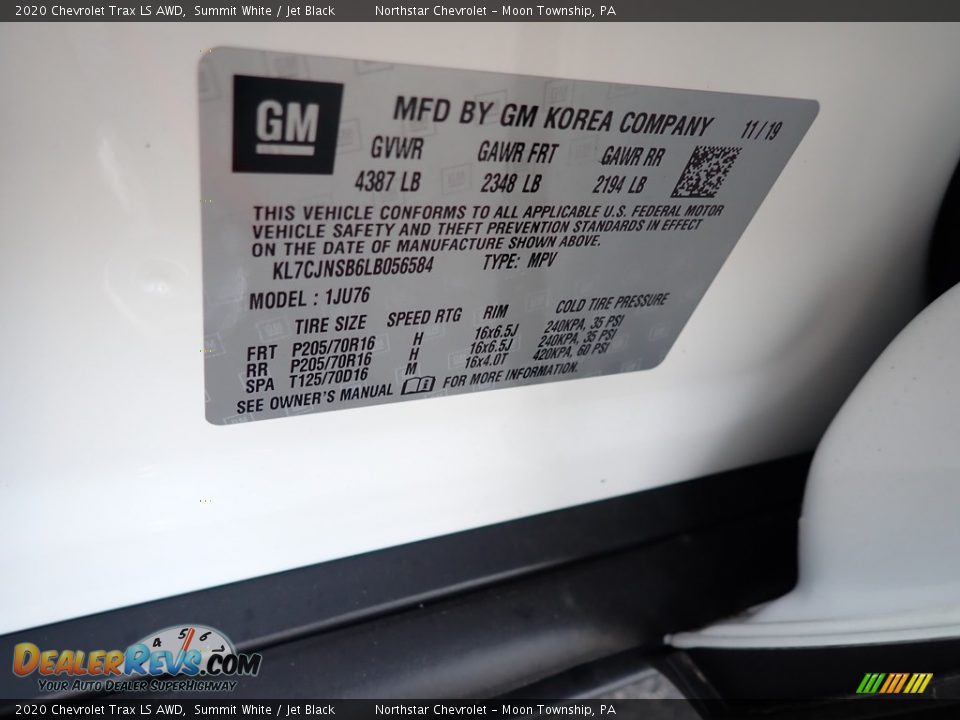 2020 Chevrolet Trax LS AWD Summit White / Jet Black Photo #16