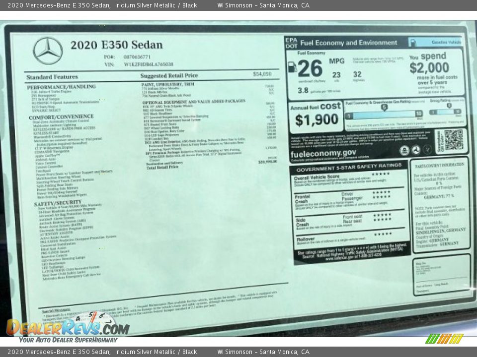 2020 Mercedes-Benz E 350 Sedan Iridium Silver Metallic / Black Photo #10