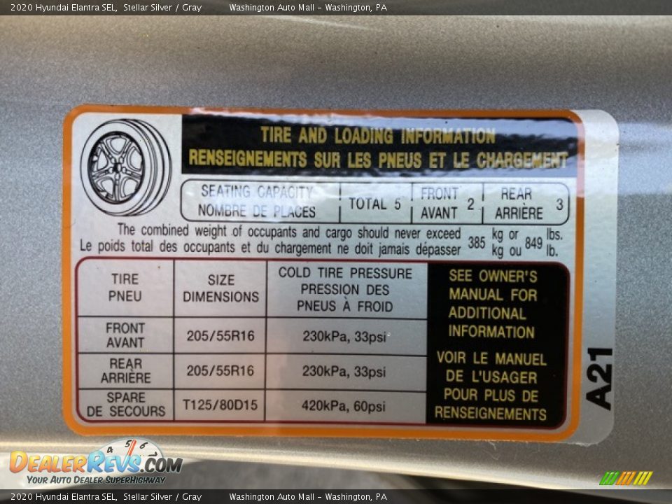 Info Tag of 2020 Hyundai Elantra SEL Photo #9
