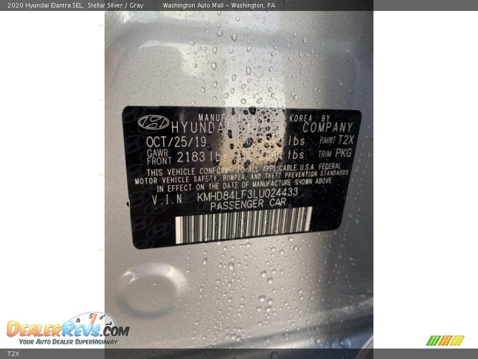 Hyundai Color Code T2X Stellar Silver