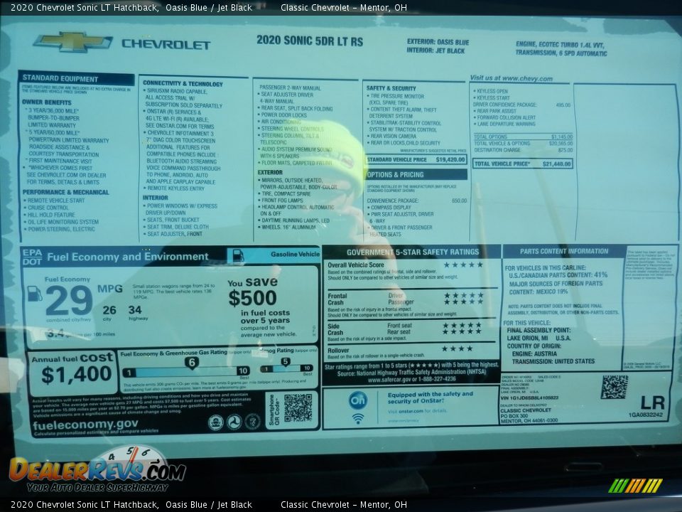 2020 Chevrolet Sonic LT Hatchback Window Sticker Photo #7