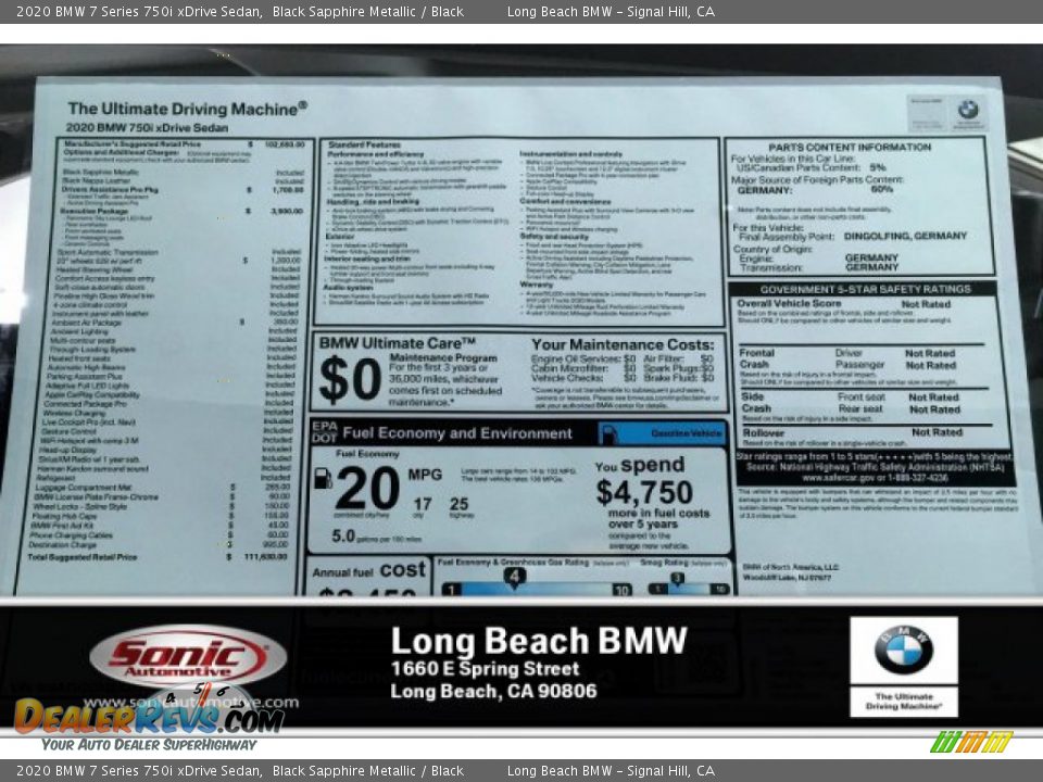 2020 BMW 7 Series 750i xDrive Sedan Black Sapphire Metallic / Black Photo #10