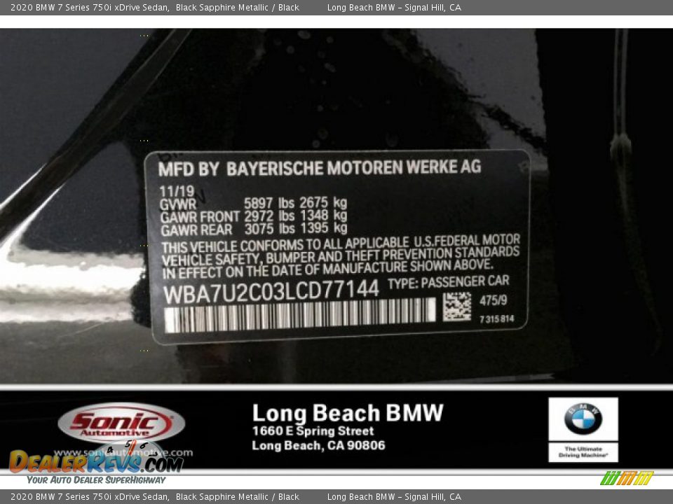 2020 BMW 7 Series 750i xDrive Sedan Black Sapphire Metallic / Black Photo #11