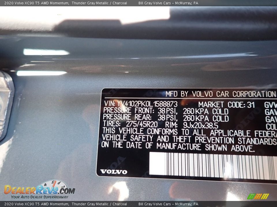 2020 Volvo XC90 T5 AWD Momentum Thunder Gray Metallic / Charcoal Photo #11