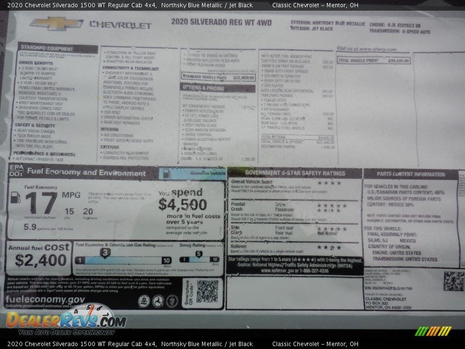 2020 Chevrolet Silverado 1500 WT Regular Cab 4x4 Window Sticker Photo #8