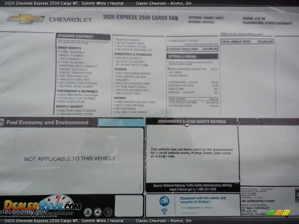 2020 Chevrolet Express 2500 Cargo WT Summit White / Neutral Photo #8