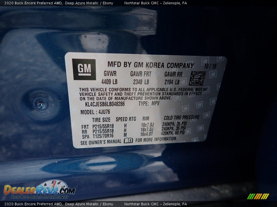 2020 Buick Encore Preferred AWD Deep Azure Metallic / Ebony Photo #12