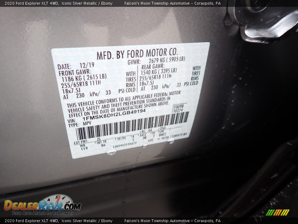 2020 Ford Explorer XLT 4WD Iconic Silver Metallic / Ebony Photo #12