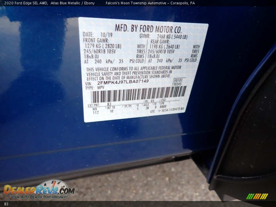 Ford Color Code B3 Atlas Blue Metallic